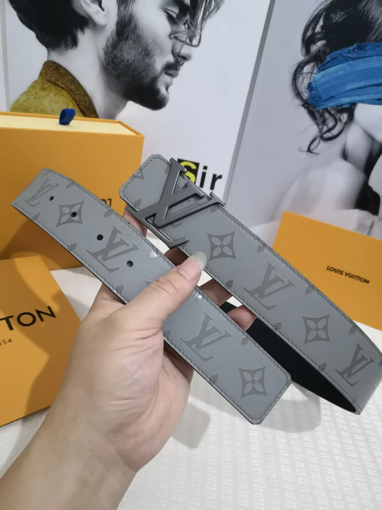Louis Vuitton Gray Black Monogram-Printed Reversible Leather Belt 6