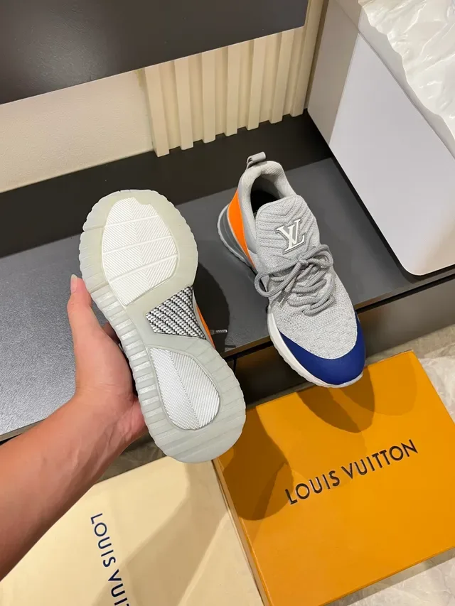 Louis Vuitton ধূসর নীল নিট উপর কালার-ব্লকড লাইফস্টাইল স্নিকার্স 4