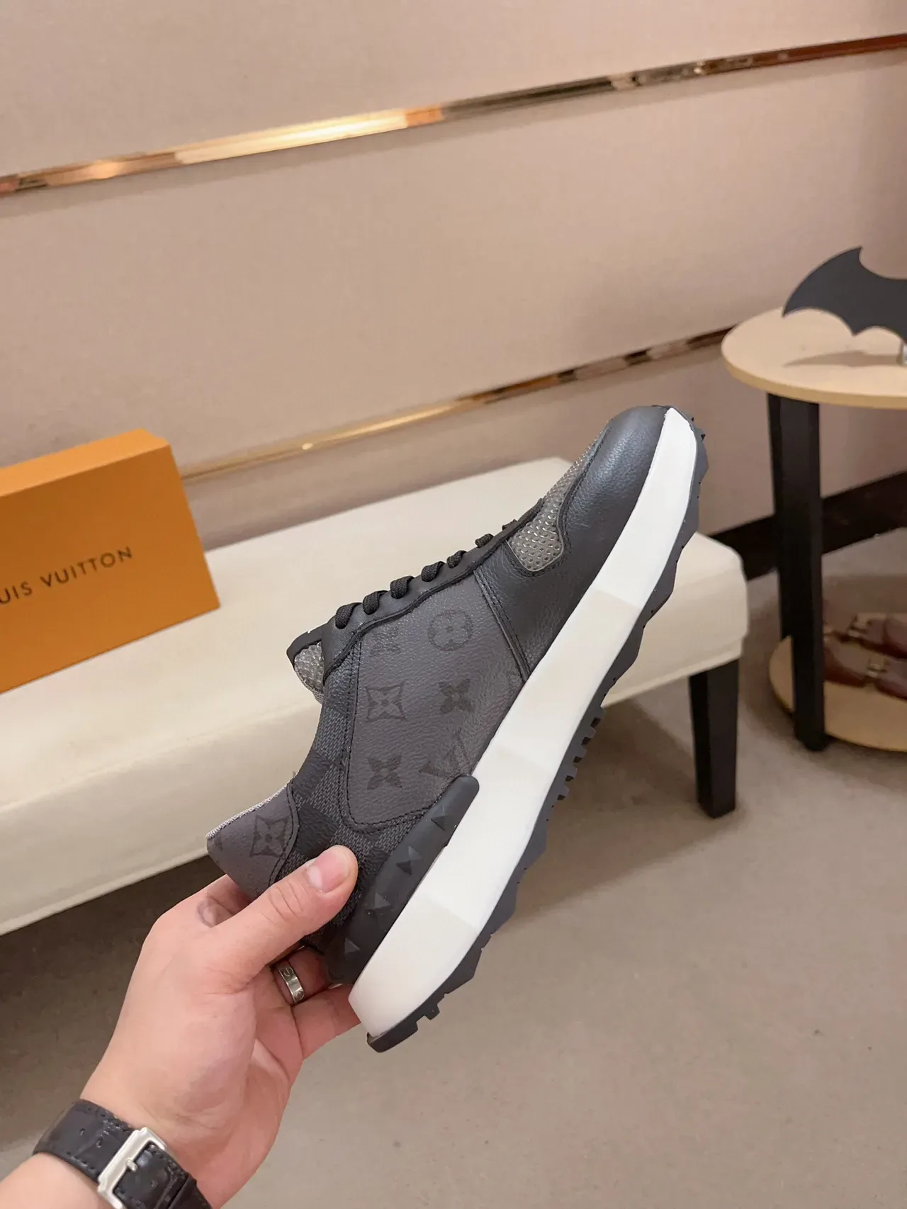 Louis Vuitton Gray White Monogrammed Leather Mesh Overlay Chunky Sneakers 5