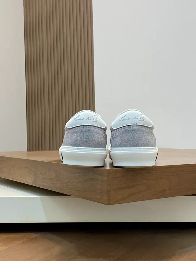 Louis Vuitton Gray White Slip-On Monogram-Printed Lifestyle Sneakers 3