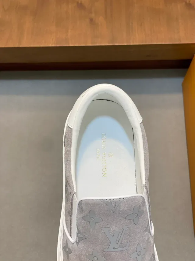 Louis Vuitton Gray White Slip-On Monogram-Printed Lifestyle Sneakers 4