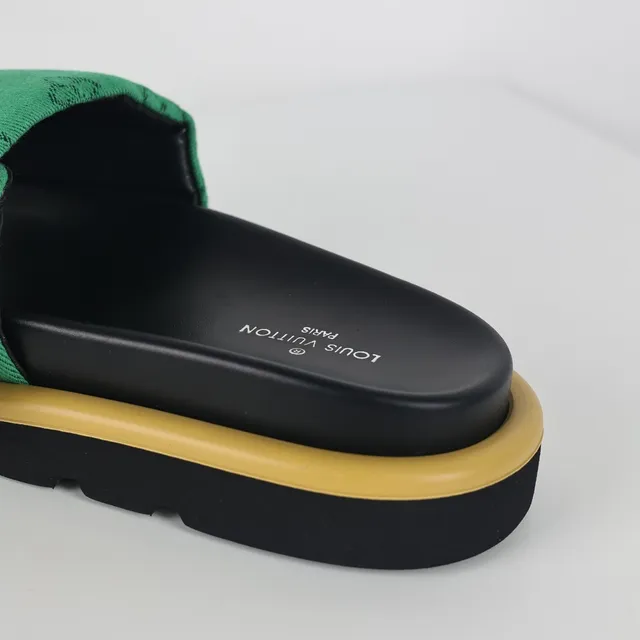 Louis Vuitton Green Black Monogram Canvas Strap Layered Platform Sole Slippers 4