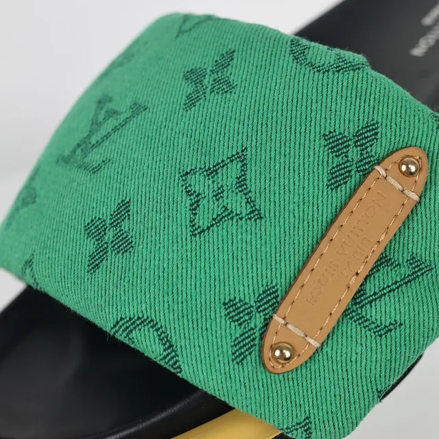 Louis Vuitton Green Black Monogram Canvas Strap Layered Platform Sole Slippers 6
