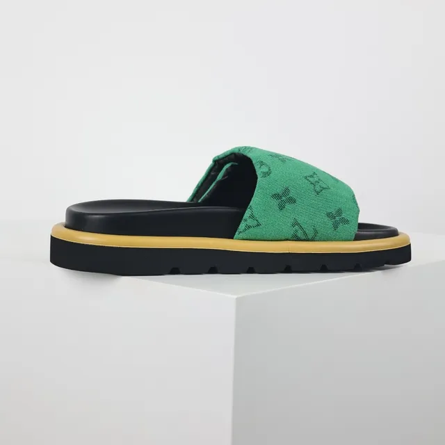 Louis Vuitton Green Black Monogram Canvas Strap Layered Platform Sole Slippers 7
