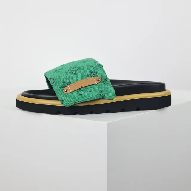 Louis Vuitton Green Black Monogram Canvas Strap Layered Platform Sole Slippers 9