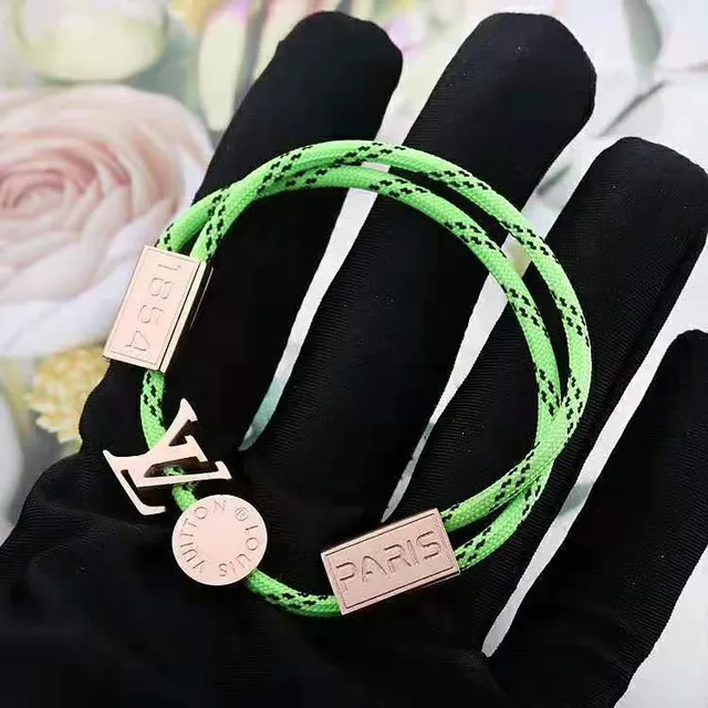 Louis Vuitton Verde Dourado Cordão Trançado de Nylon LV Monogram Pulseira 3