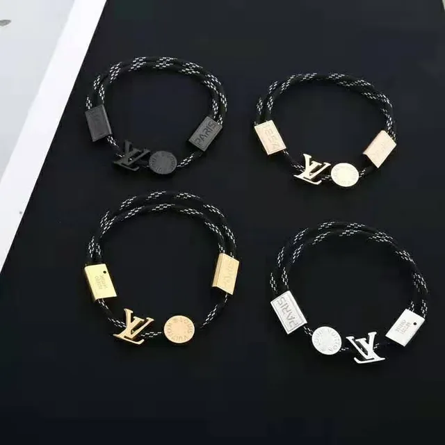 Louis Vuitton Verde Dourado Cordão Trançado de Nylon LV Monogram Pulseira 5