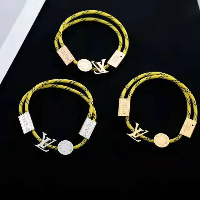 Louis Vuitton Verde Dourado Cordão Trançado de Nylon LV Monogram Pulseira 6