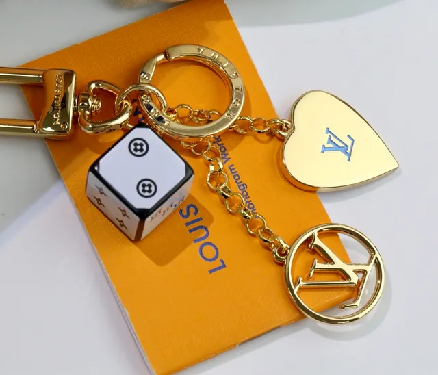 Louis Vuitton Heart Keyholder Gold Pink Metal Enameled Charm Bracelet 6