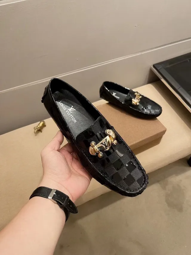 Louis Vuitton Horsebit 1955 Mocassins de couro patent preto xadrez 4