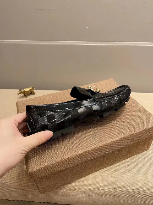 Louis Vuitton Horsebit 1955 Mocassins de couro patent preto xadrez 7