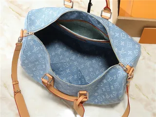 Louis Vuitton Keepall Bandoulière Denim Monogram Blue and Tan Duffle Bag 2