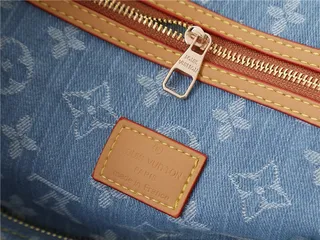 Louis Vuitton Keepall Bandoulière Denim Monogram Blue and Tan Duffle Bag 3