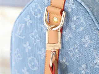 Louis Vuitton Keepall Bandoulière Denim Monogram Blue and Tan Duffle Bag 4