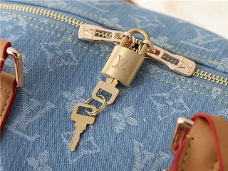 Louis Vuitton Keepall Bandoulière Denim Monogram Blue and Tan Duffle Bag 5