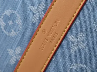 Louis Vuitton Keepall Bandoulière Denim Monogram Blue and Tan Duffle Bag 6
