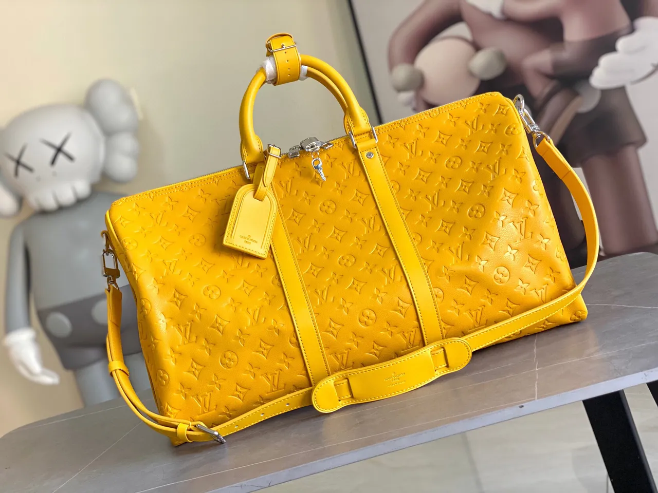 Louis Vuitton Keepall Embossed Monogram Yellow Duffle Bag 5