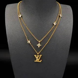 Louis Vuitton Layered Gold-Tone Crystal LV Monogram Necklace
