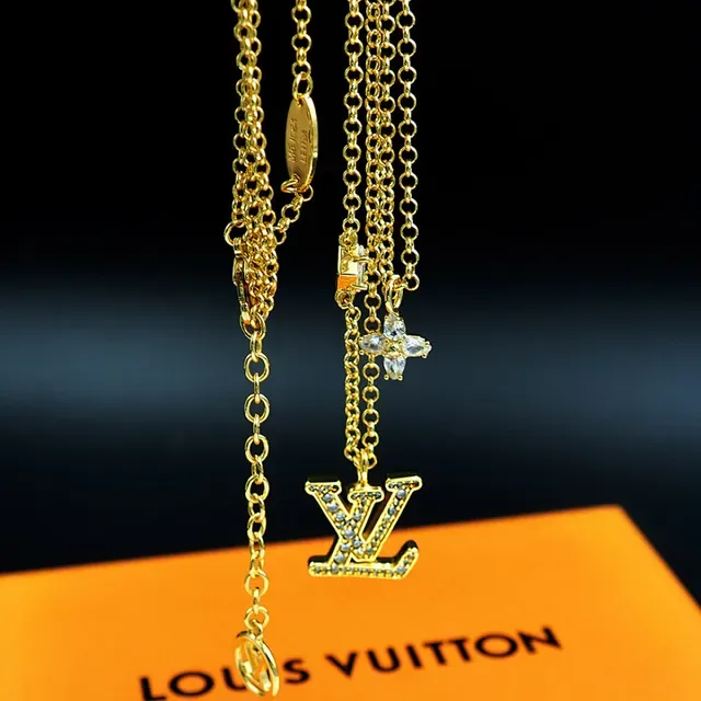 Louis Vuitton Layered Gold-Tone Crystal LV Monogram Necklace 2