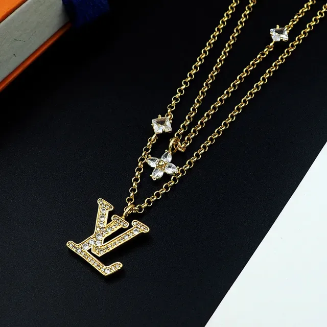 Louis Vuitton Layered Gold-Tone Crystal LV Monogram Necklace 3
