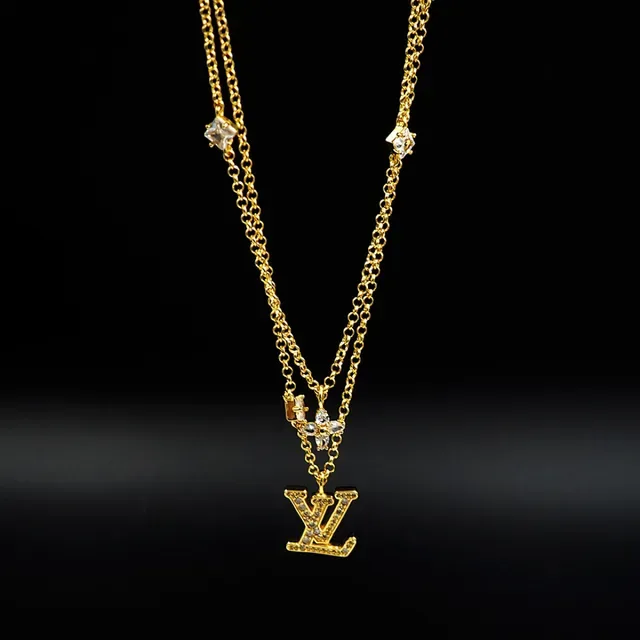 Louis Vuitton Layered Gold-Tone Crystal LV Monogram Necklace 4