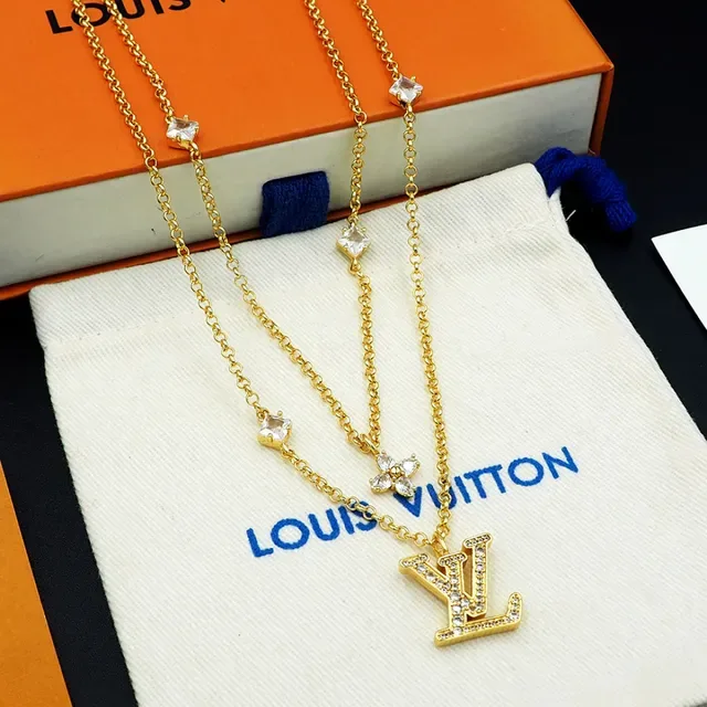 Louis Vuitton Layered Gold-Tone Crystal LV Monogram Necklace 5