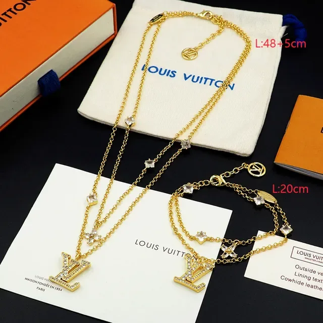 Louis Vuitton Layered Gold-Tone Crystal LV Monogram Necklace 6