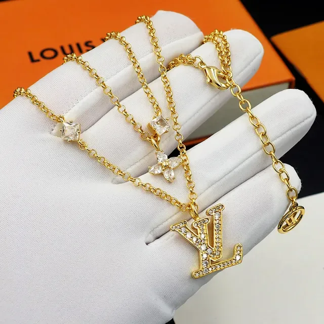 Louis Vuitton Layered Gold-Tone Crystal LV Monogram Necklace 7