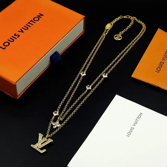 Louis Vuitton Layered Gold-Tone Crystal LV Monogram Necklace 8