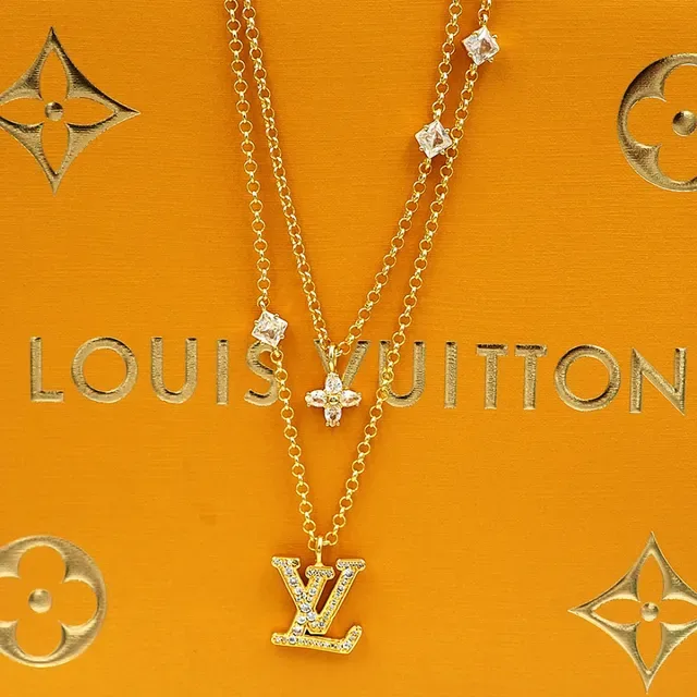 Louis Vuitton Layered Gold-Tone Crystal LV Monogram Necklace 9