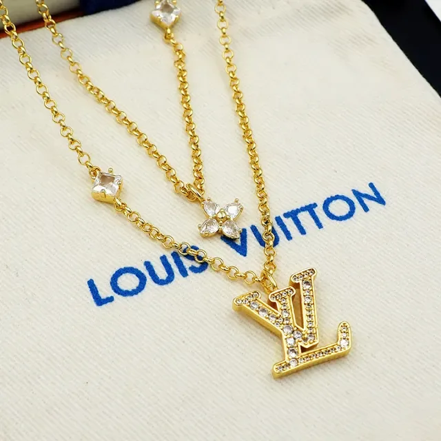 Louis Vuitton Layered Gold-Tone Crystal LV Monogram Necklace 11