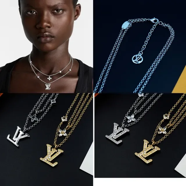 Louis Vuitton Layered Gold-Tone Crystal LV Monogram Necklace 12