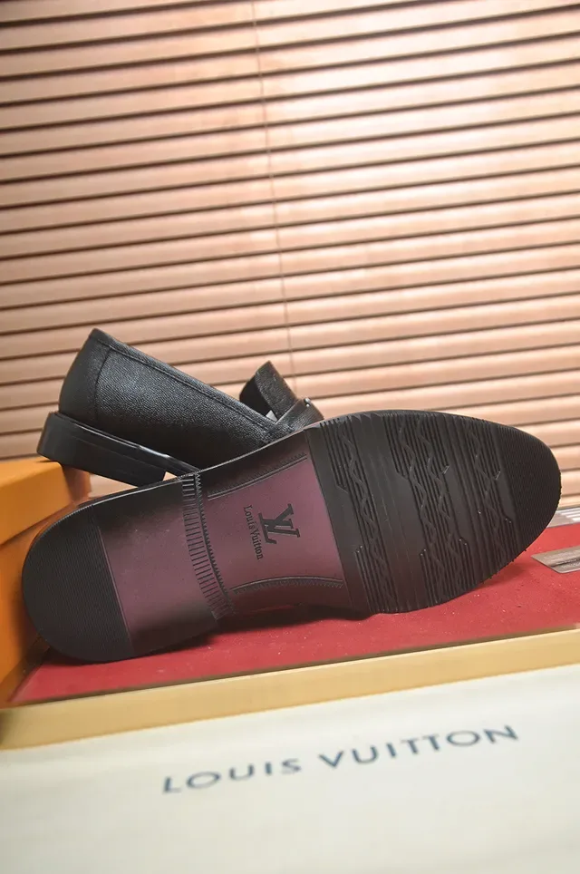 Louis Vuitton Loafer Black Gold Textured Monogram Leather Metal LV Buckle Strap Loafer 3