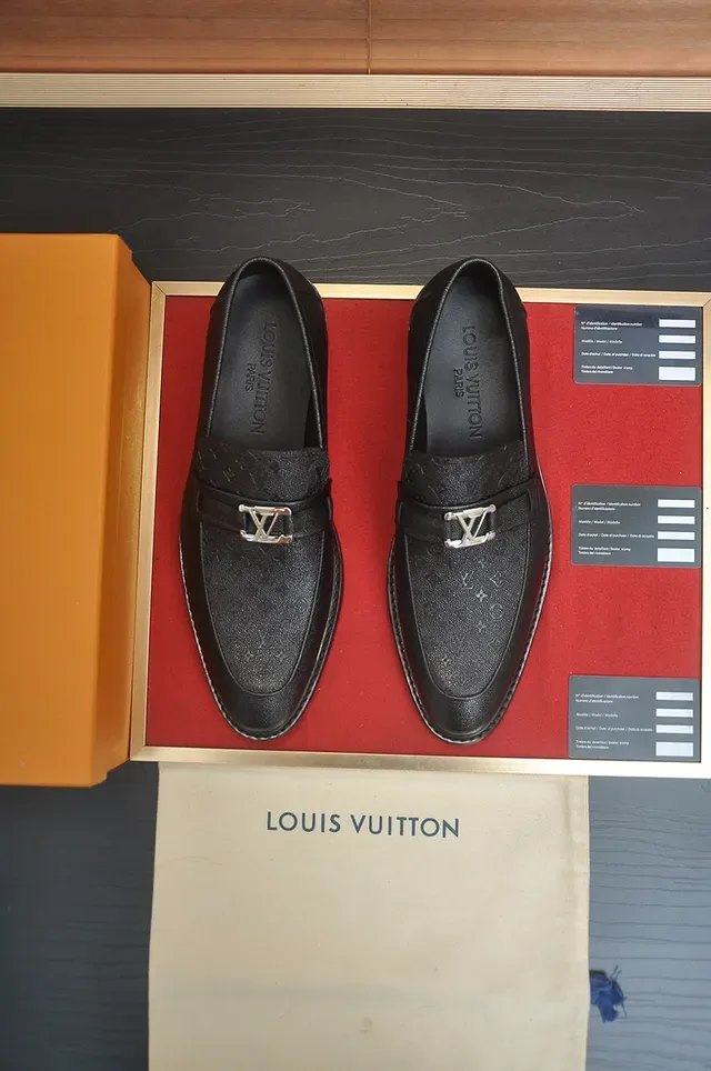 Louis Vuitton Loafer Black Gold Textured Monogram Leather Metal LV Buckle Strap Loafer 5