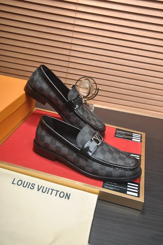 Louis Vuitton Mocassim Preto Cinza Damier Monogram Couro Cinto Patent Mocassim 3