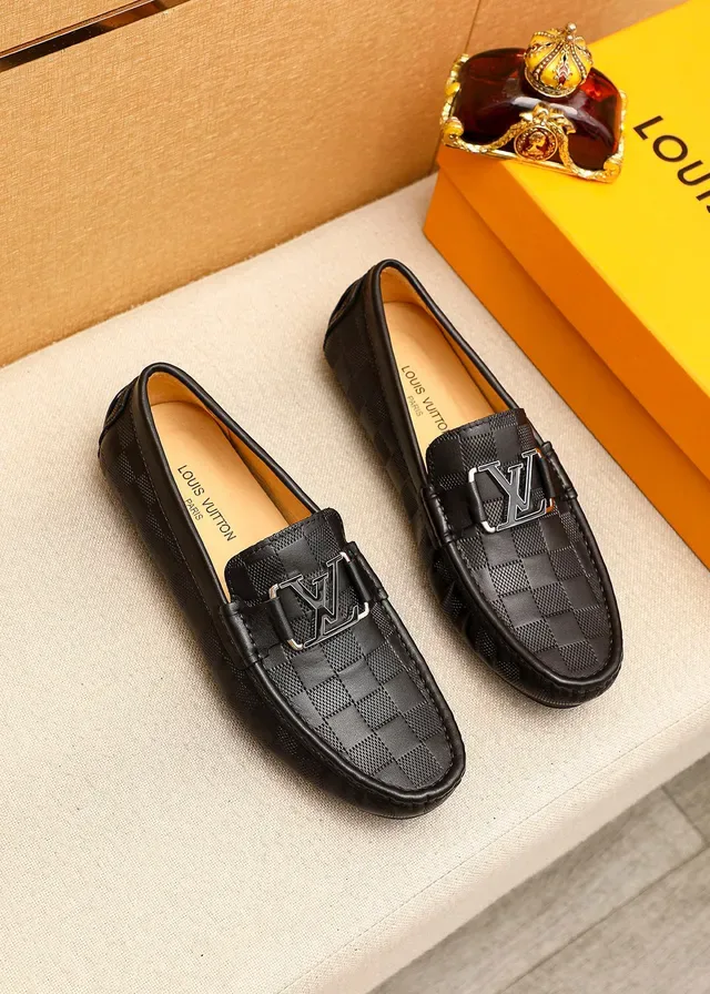 Louis Vuitton Loafer Black Silver Checkered Damier Leather LV Monogram Buckle Loafer 2