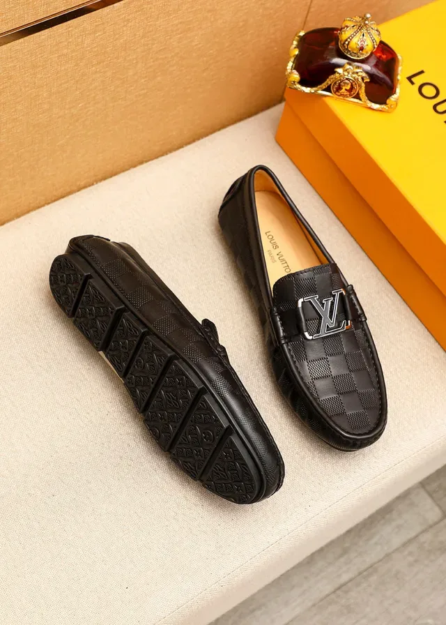 Louis Vuitton Loafer Black Silver Checkered Damier Leather LV Monogram Buckle Loafer 3