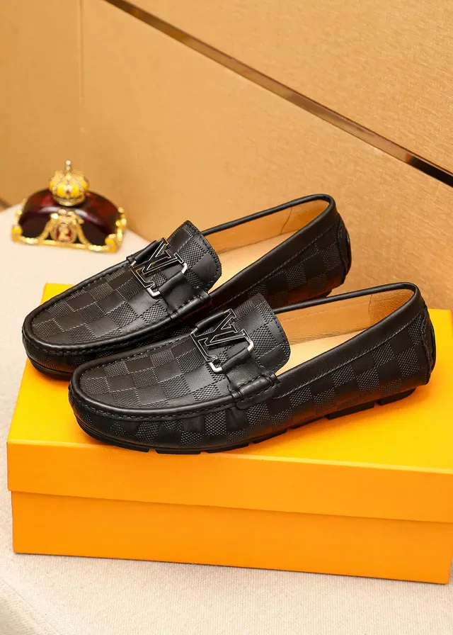 Louis Vuitton Loafer Black Silver Checkered Damier Leather LV Monogram Buckle Loafer 4
