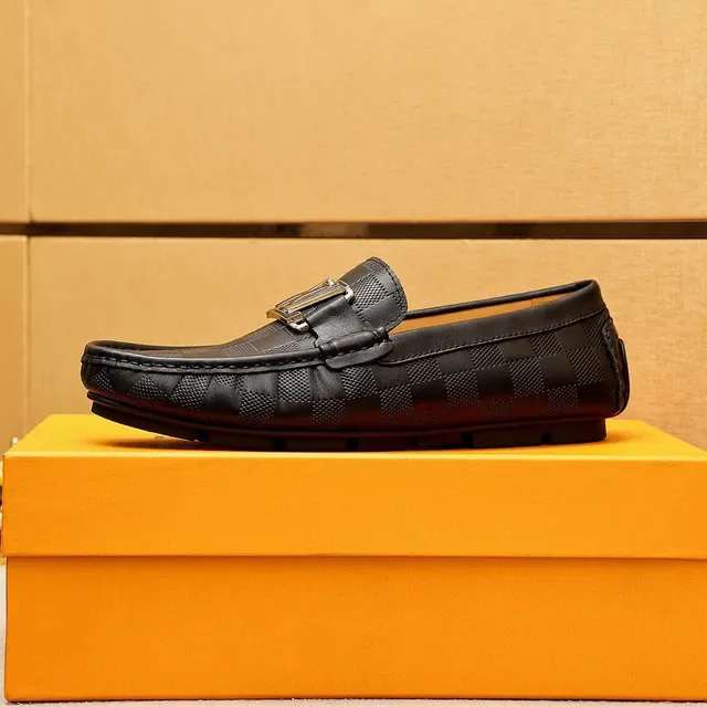 Louis Vuitton Loafer Black Silver Checkered Damier Leather LV Monogram Buckle Loafer 5