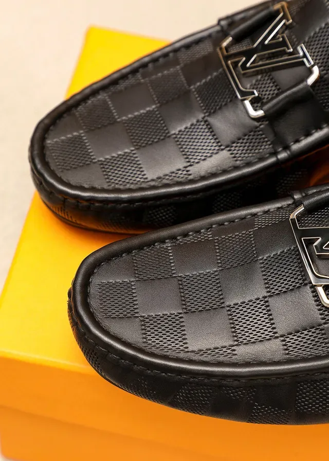 Louis Vuitton Loafer Black Silver Checkered Damier Leather LV Monogram Buckle Loafer 6