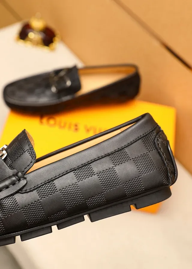 Louis Vuitton Loafer Black Silver Checkered Damier Leather LV Monogram Buckle Loafer 7