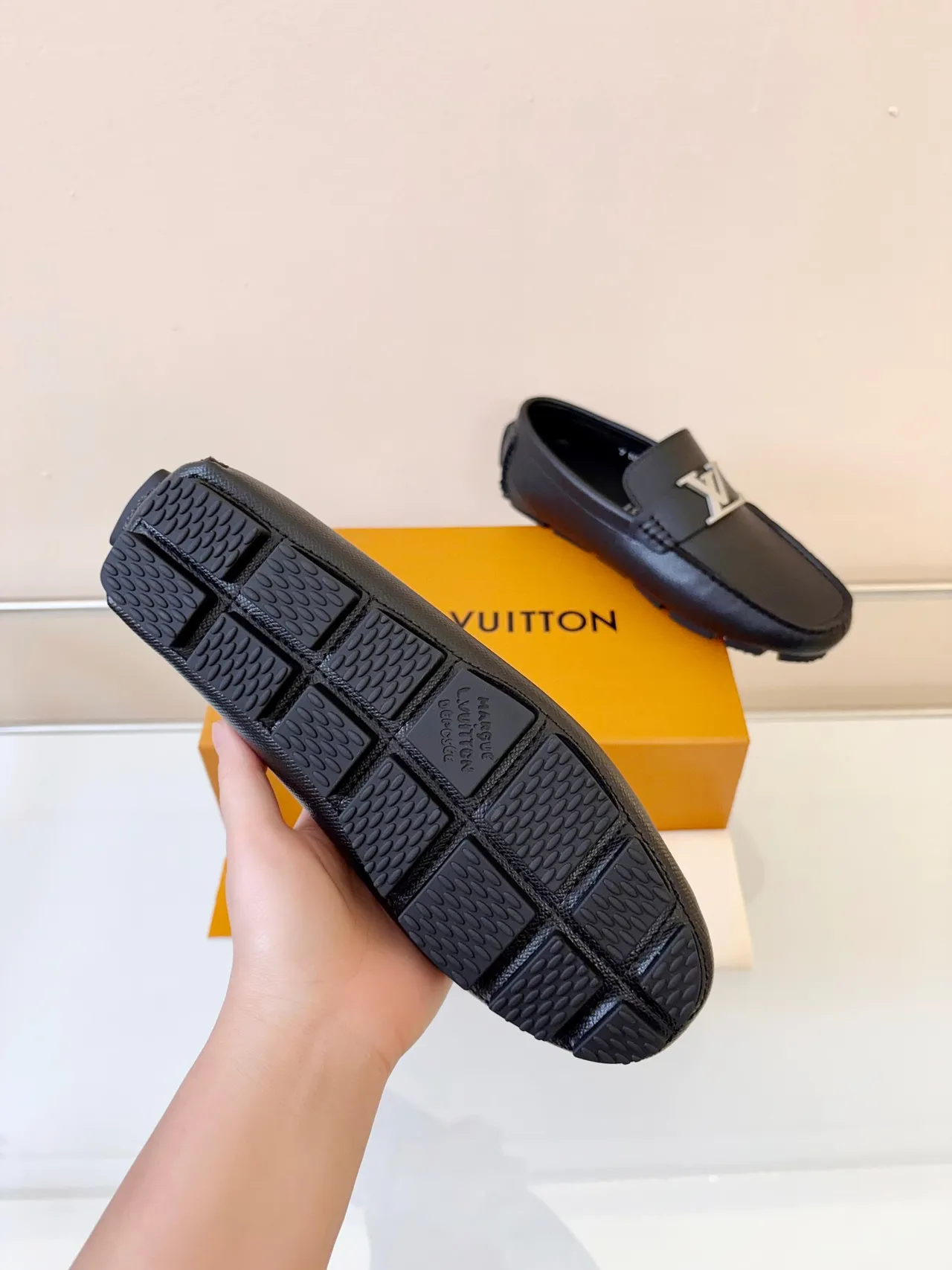 Louis Vuitton Loafer Black Silver Textured Leather Upper Metal LV Buckle Loafer 5