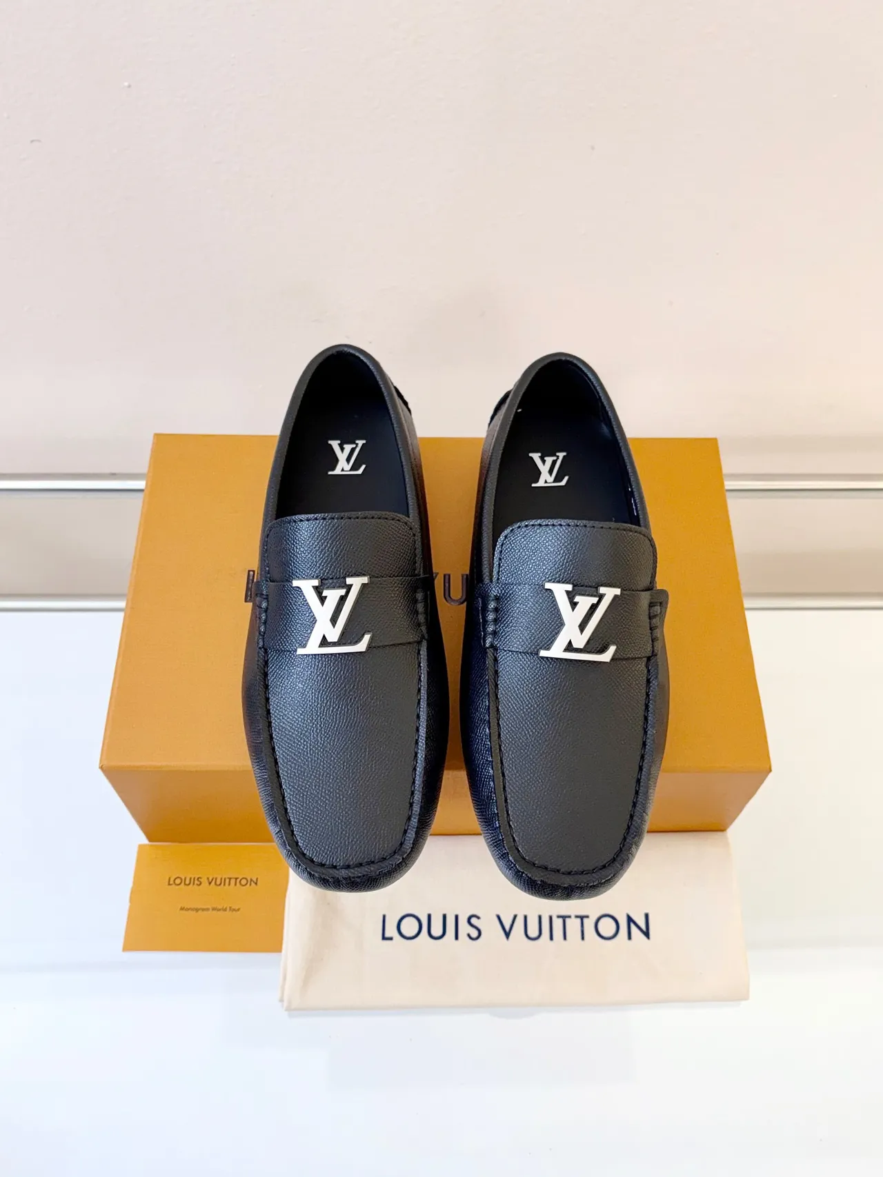 Louis Vuitton Loafer Black Silver Textured Leather Upper Metal LV Buckle Loafer 6