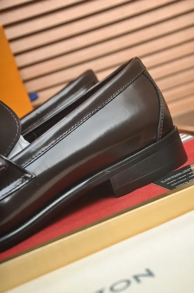 Louis Vuitton Loafer Brown Black Polished Leather Metal LV Buckle Strap Loafer 2