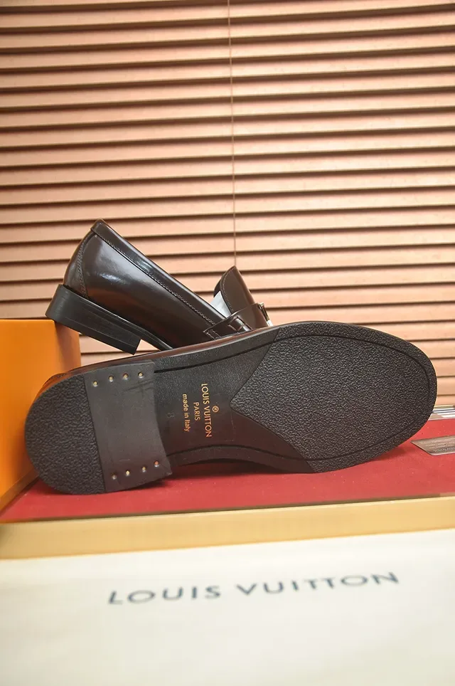 Louis Vuitton Loafer Brown Black Polished Leather Metal LV Buckle Strap Loafer 3