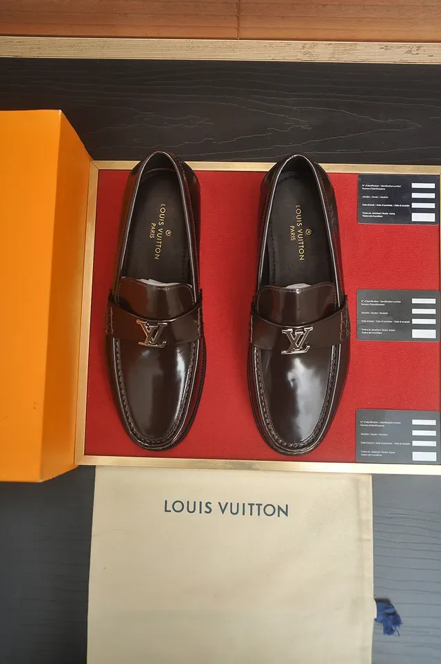 Louis Vuitton Loafer Brown Black Polished Leather Metal LV Buckle Strap Loafer 5