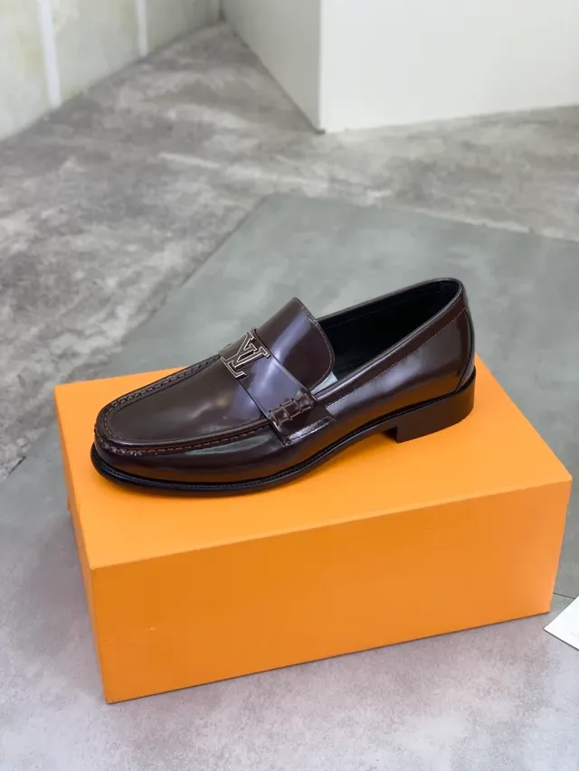Louis Vuitton Loafer Brown Polished Leather Metal LV Strap Loafers 4