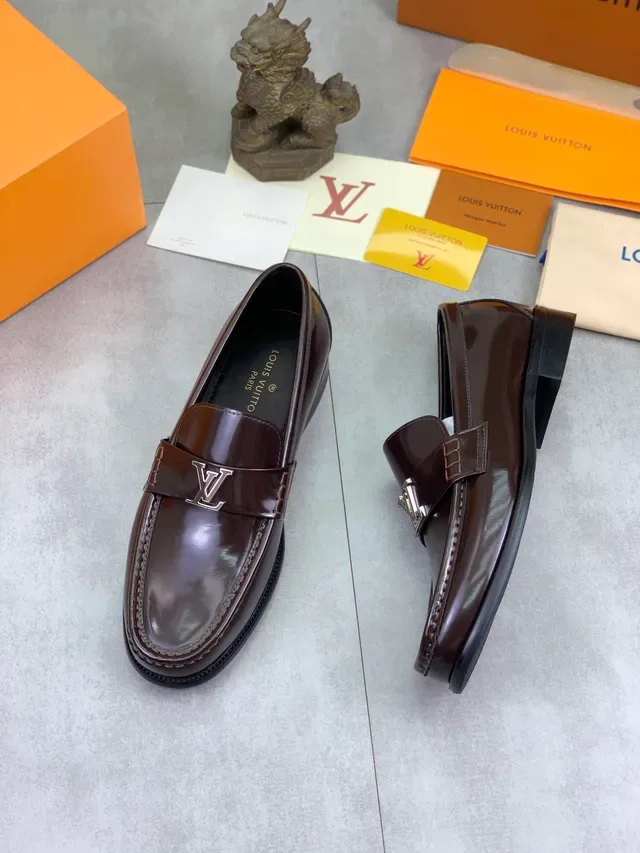 Louis Vuitton Loafer Brown Polished Leather Metal LV Strap Loafers 5
