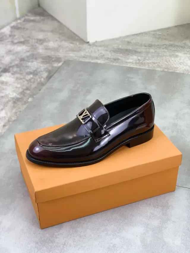 Louis Vuitton Loafer Burgundy Black Patent Leather LV Buckle Strap Loafer 5