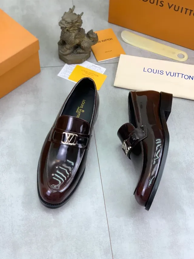 Louis Vuitton Loafer Burgundy Black Patent Leather LV Buckle Strap Loafer 6